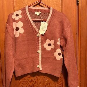 Hem & Thread Floral Knit Cardigan Sweater - Pink